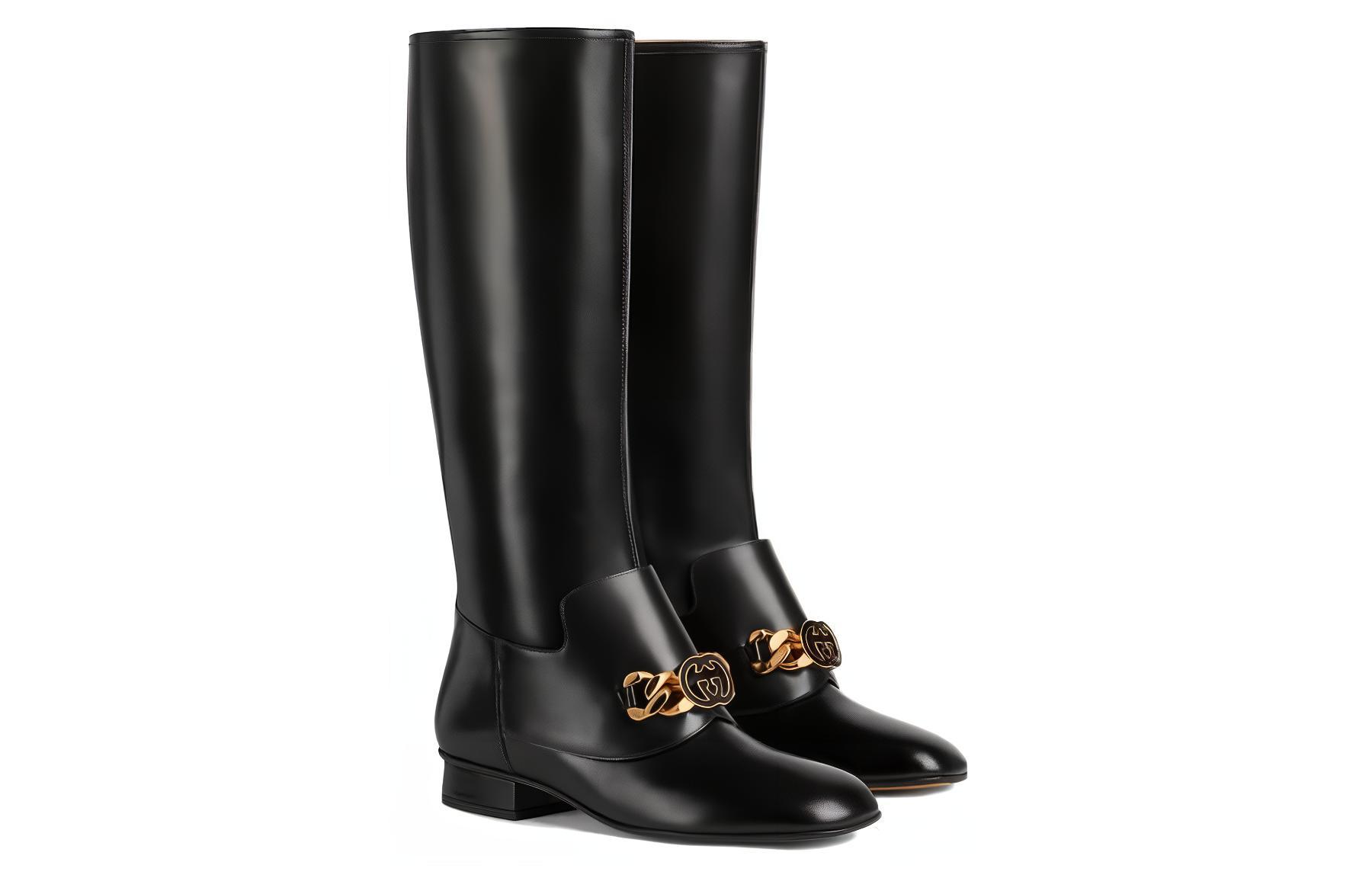 Lookbook (W) Bota Alta de Cuero Gucci 'Negro Confort Moda' 756398-DS800-1000