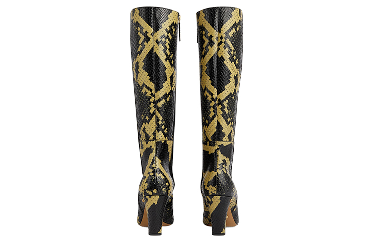 Shop (W) グッチ レザー ハイ トップ ブーツ (黒/黄) 740069-EAANP-1603