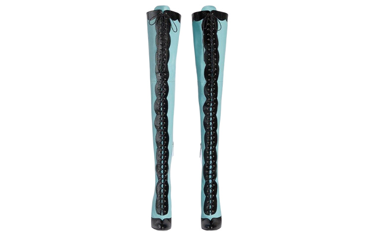 Order GUCCI 古馳 皮革 時尚系帶 高筒靴 11cm 女款 淺藍色