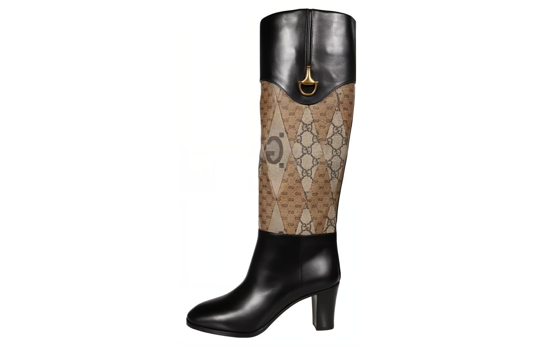Buy (W) Bottes Hautes Gucci en Cuir à Enfiler ''Noir Marron'' 718258-AABAJ-1080