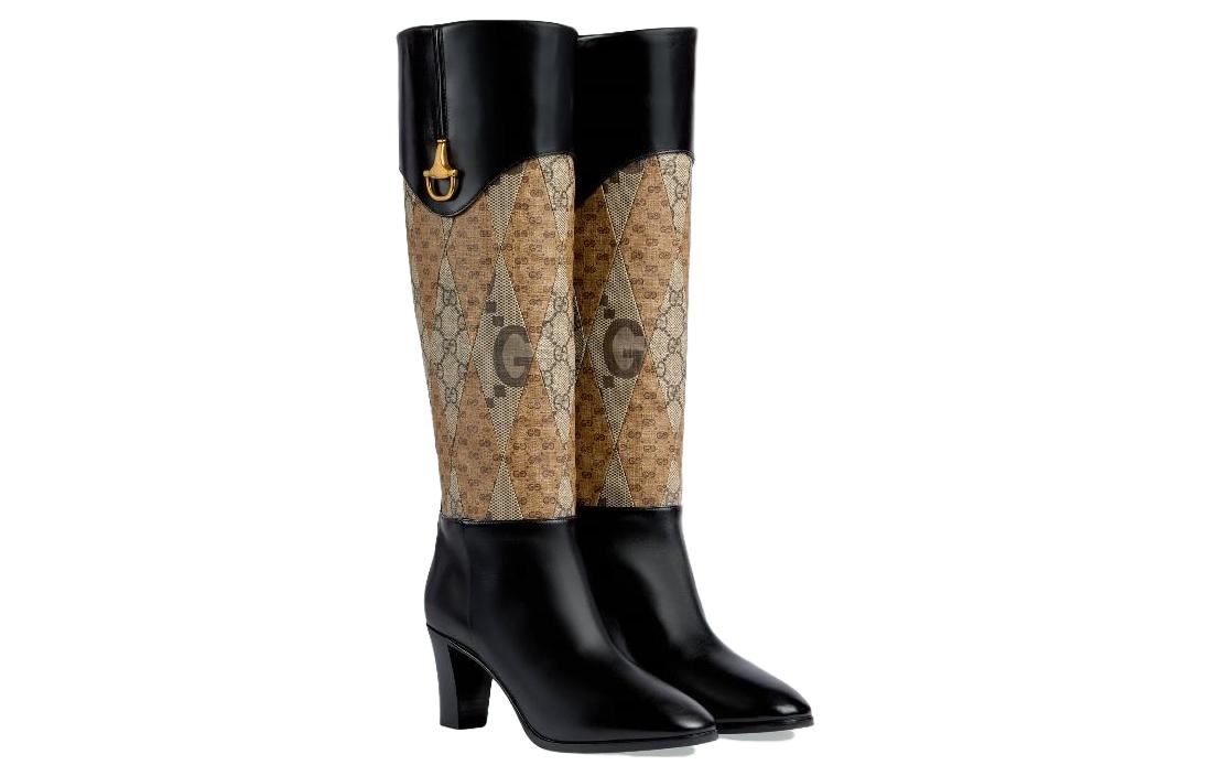 Lookbook (W) Bottes Hautes Gucci en Cuir à Enfiler ''Noir Marron'' 718258-AABAJ-1080