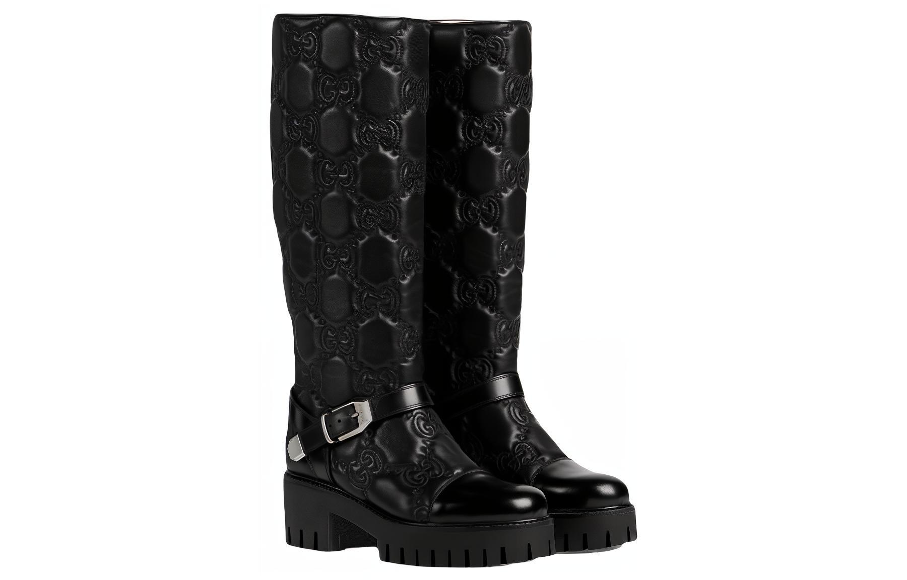 Lookbook (W) Gucci Leren Hoge Slip-On Laarzen ''Zwart'' 718387-DS8U0-1000