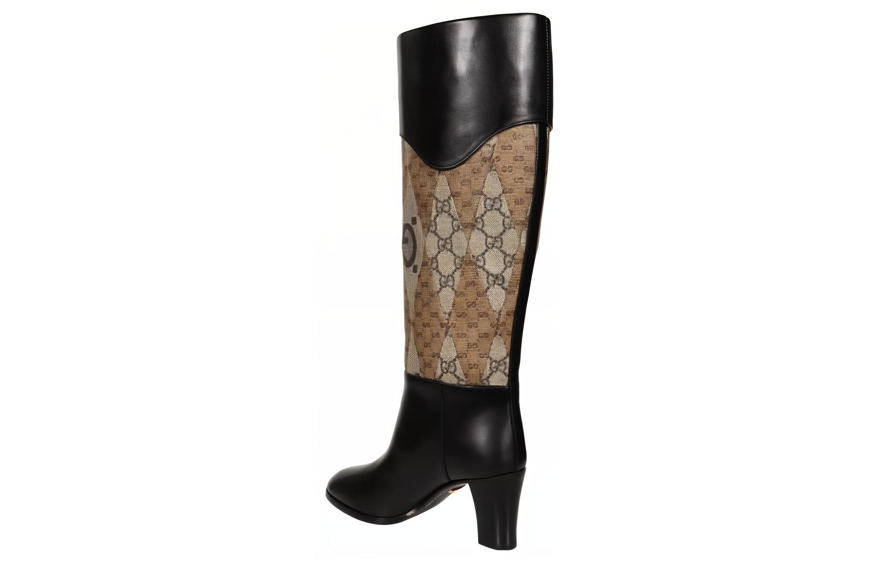 Shop (W) Bottes Hautes Gucci en Cuir à Enfiler ''Noir Marron'' 718258-AABAJ-1080