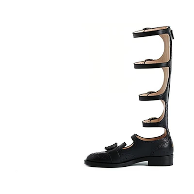 (W) Gucci Leather High-Top with Double Tiger Buckle 'Black'