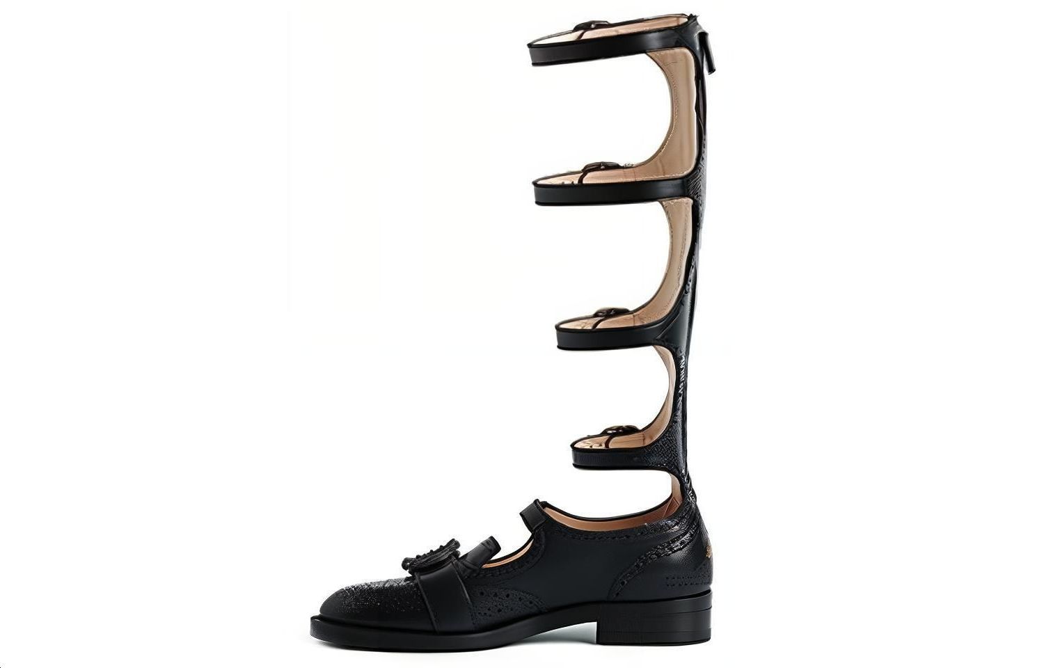 (Women) Gucci Leather High-Top with Double Tiger Buckle 'Black' 452899-A3N00-1000