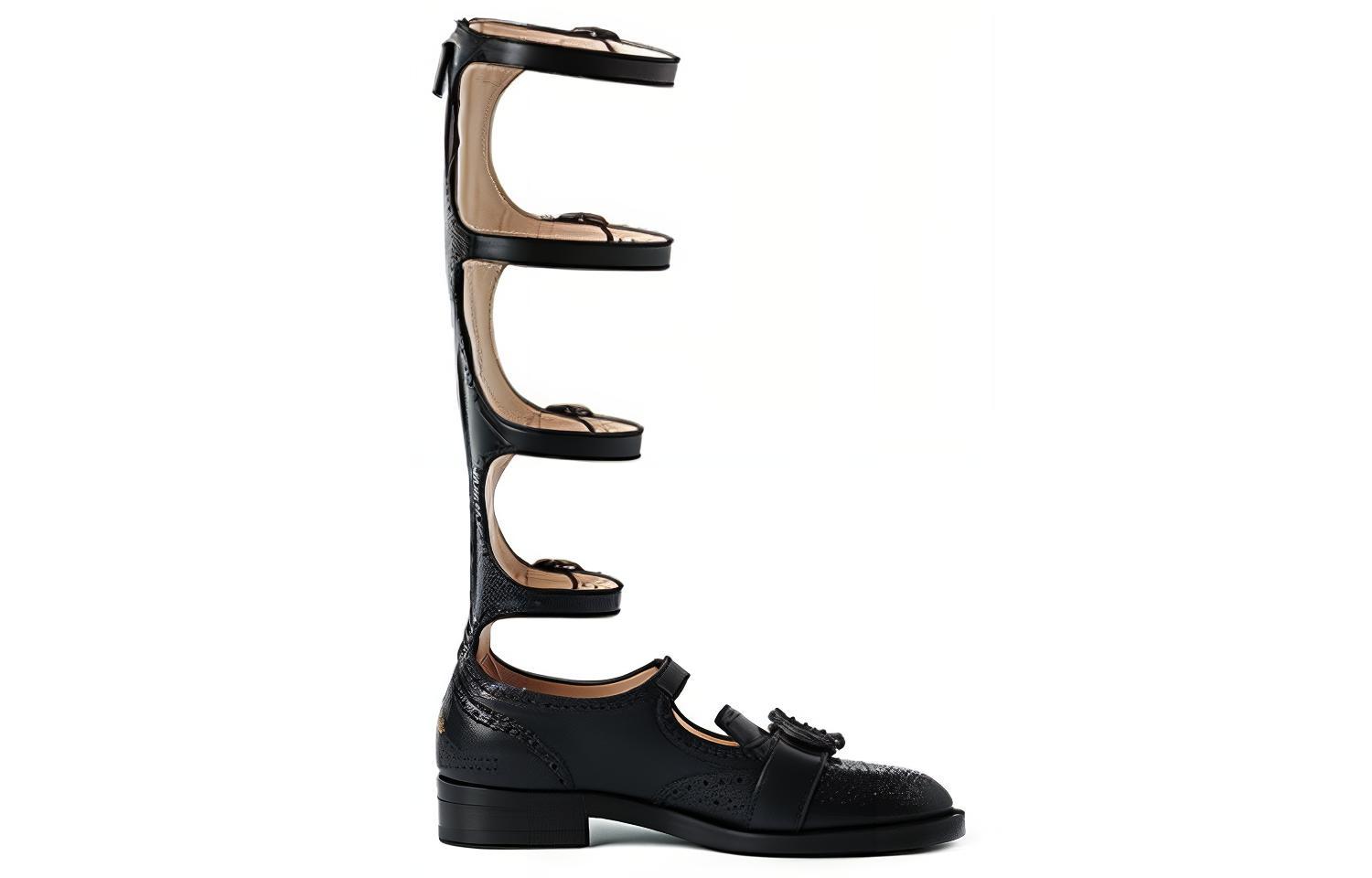 Order (Women) Gucci Leather High-Top with Double Tiger Buckle 'Black' 452899-A3N00-1000