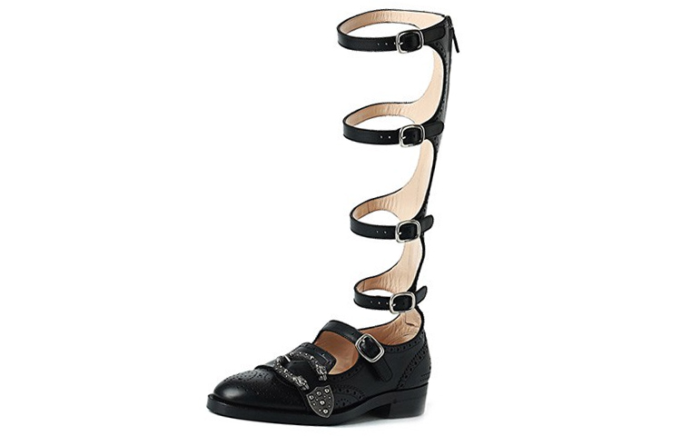 Lookbook (Women) Gucci Leather High-Top with Double Tiger Buckle 'Black' 452899-A3N00-1000