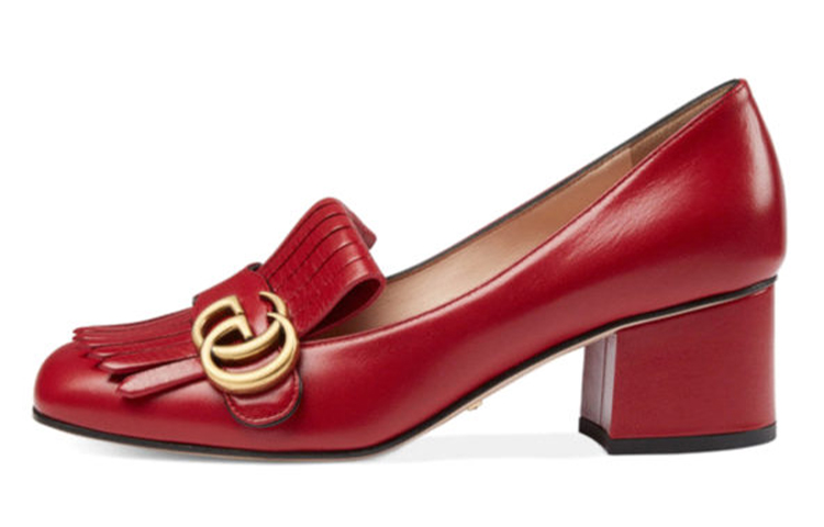 Buy (W) Gucci Kulit Tumit Tinggi 'Double G Merah' 408208-C9D00-6433