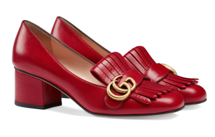 Order (W) Gucci Kulit Tumit Tinggi 'Double G Merah' 408208-C9D00-6433