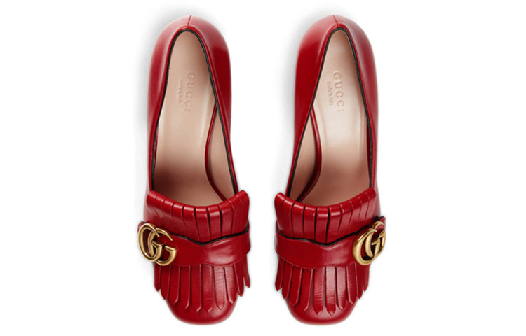 Lookbook (W) Gucci Kulit Tumit Tinggi 'Double G Merah' 408208-C9D00-6433