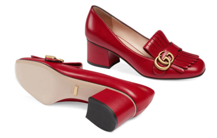 Shop (W) Gucci Kulit Tumit Tinggi 'Double G Merah' 408208-C9D00-6433