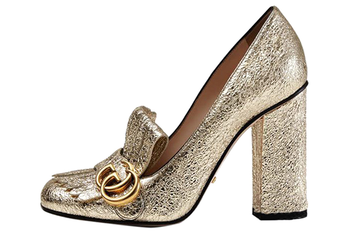 Buy (W) Gucci Tumit Tinggi Kulit 'Emas' 408206-DKT00-7100