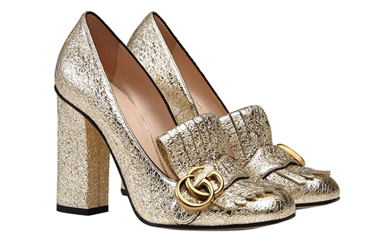 Order (W) Gucci Tumit Tinggi Kulit 'Emas' 408206-DKT00-7100