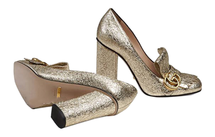 Shop (W) Gucci Tumit Tinggi Kulit 'Emas' 408206-DKT00-7100