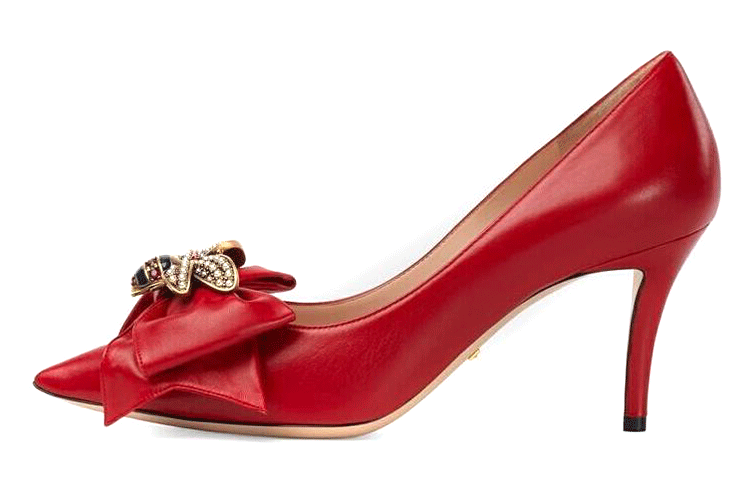 Buy (W) Gucci Kasut Tumit Tinggi Kulit 'Red Bow' 496641-BKO00-6433