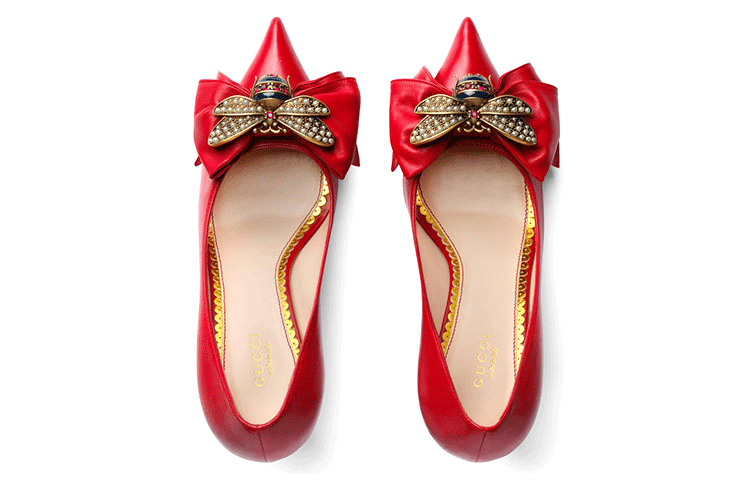 Lookbook (W) Gucci Kasut Tumit Tinggi Kulit 'Red Bow' 496641-BKO00-6433