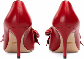 Shop GUCCI 古馳 蝴蝶結皮革高跟鞋 女款 紅