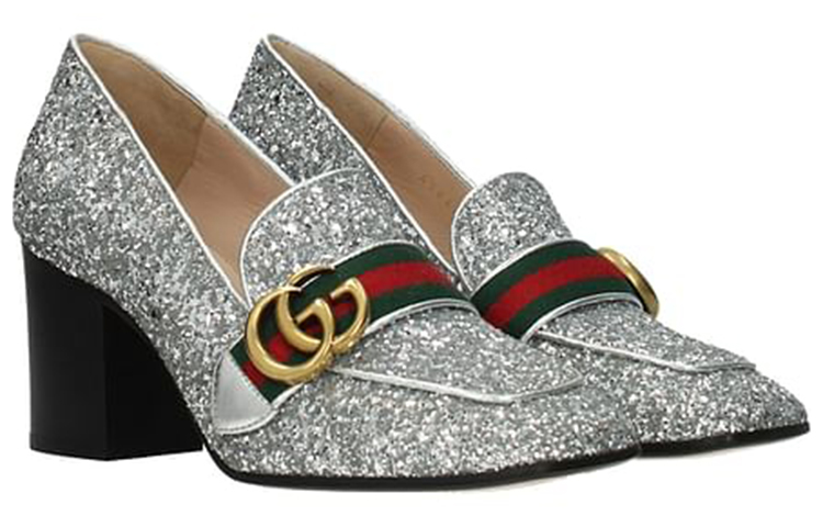 Order (W) Gucci High Heel Kulit 'Silver Double G' Sepatu Wanita 476662-KSPB0-8172