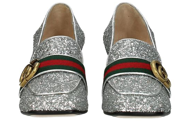 Shop (W) Gucci High Heel Kulit 'Silver Double G' Sepatu Wanita 476662-KSPB0-8172