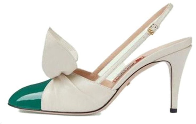(Women) Gucci 85mm Bow Slingback Pumps White Green 'Beige' 722966-BNC80-3146 Buy (Women) Gucci 85mm Bow Slingback Pumps White Green 'Beige' 722966-BNC80-3146