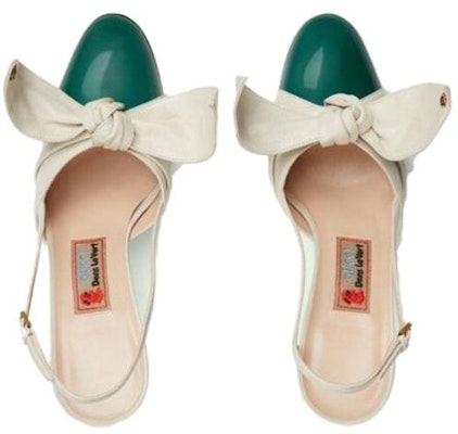 (Women) Gucci 85mm Bow Slingback Pumps White Green 'Beige' 722966-BNC80-3146 Lookbook (Women) Gucci 85mm Bow Slingback Pumps White Green 'Beige' 722966-BNC80-3146