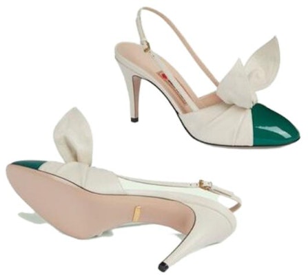 (Women) Gucci 85mm Bow Slingback Pumps White Green 'Beige' 722966-BNC80-3146 Purchase (Women) Gucci 85mm Bow Slingback Pumps White Green 'Beige' 722966-BNC80-3146