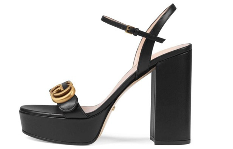 (Women) Gucci Leather High Heel Platform Sandals Double G 'Black' 573021-A3N00-1000