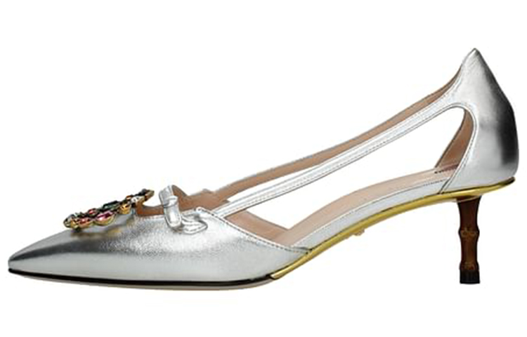 (Women) Gucci Leather High Heel Shoes 'Crystal Double G Silver' 519918-B8B00-8106