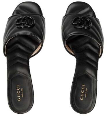 GUCCI古馳 皮革 套腳高跟 時尚涼拖 7.5cm 女款 黑色 Lookbook GUCCI古馳 皮革 套腳高跟 時尚涼拖 7.5cm 女款 黑色