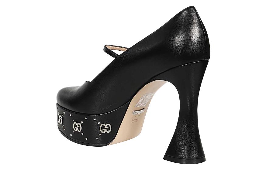 Lookbook (W) Gucci Sepatu Hak Tinggi Kulit 'Hitam Nyaman Fashion' 740602-C9D00-1000