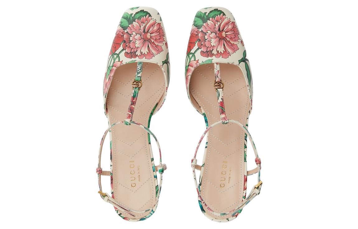 Order (W) Gucci Kasut Tumit Tinggi Kulit 'Floral' 746393-AAB0B-8464