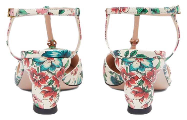 Shop (W) Gucci Kasut Tumit Tinggi Kulit 'Floral' 746393-AAB0B-8464