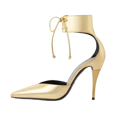 (W) Gucci Leather High Heels 'Gold Fashion Lace'