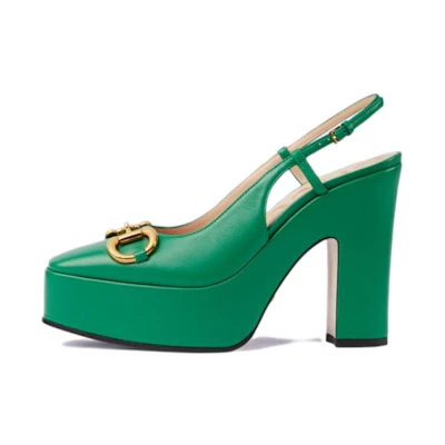 (W) Gucci Leather High Heels 'Green Buckle Fashion'