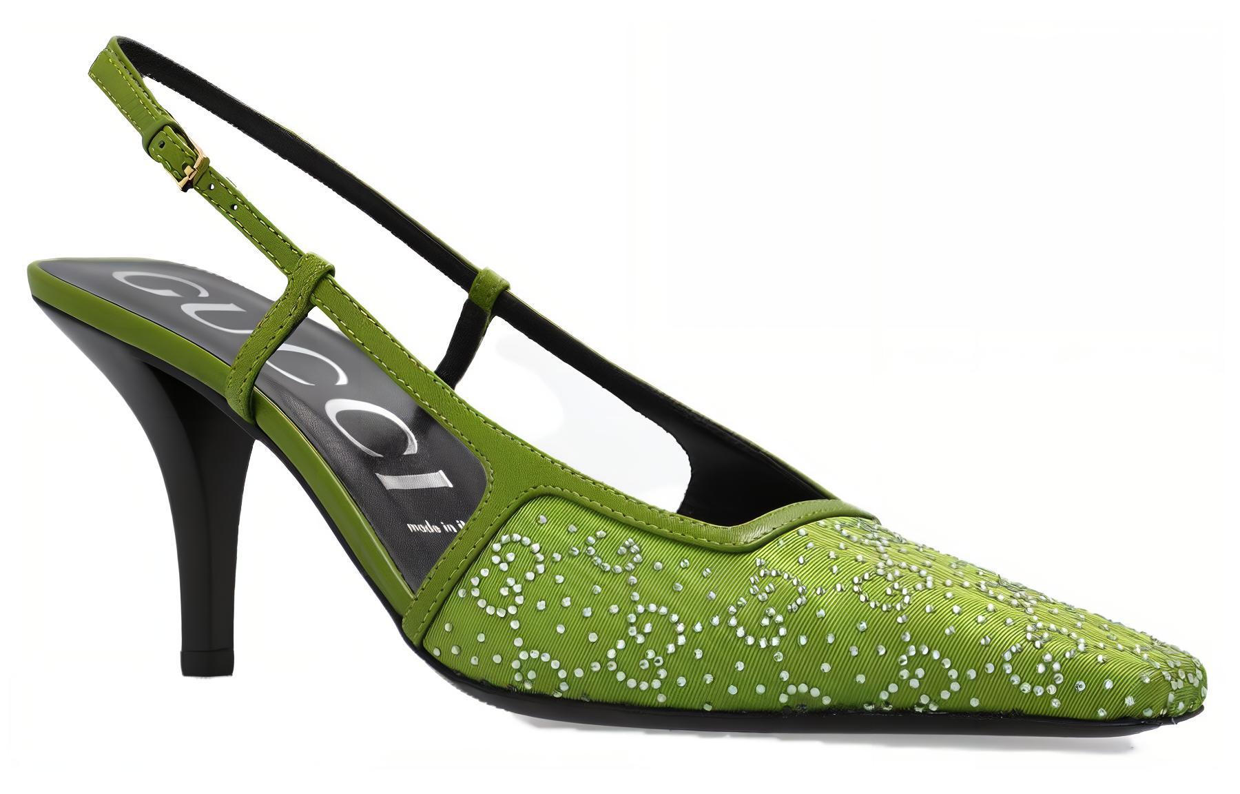 Order (W) Gucci Leren Hoge Hak ''Licht Gesp Band Groen'' 7.5cm 727184-9W840-3506
