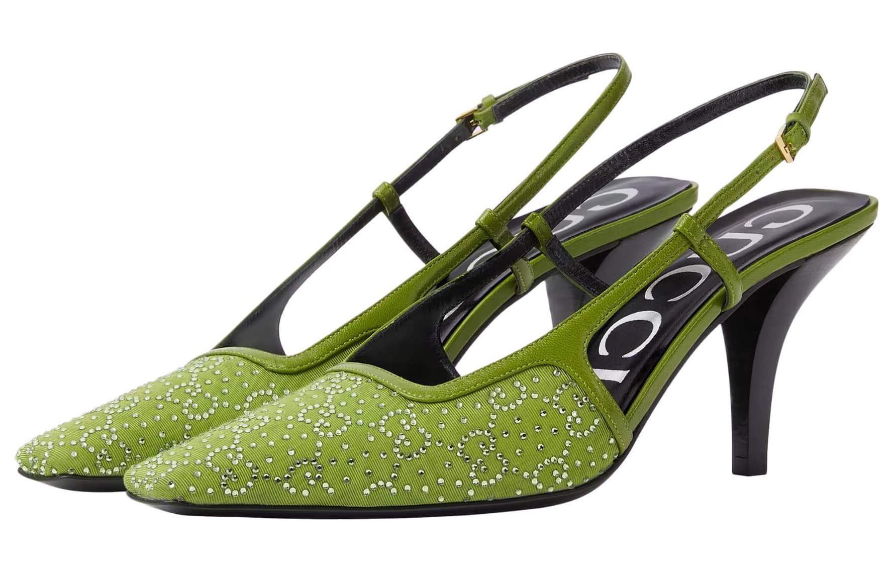Lookbook (W) Gucci Leren Hoge Hak ''Licht Gesp Band Groen'' 7.5cm 727184-9W840-3506