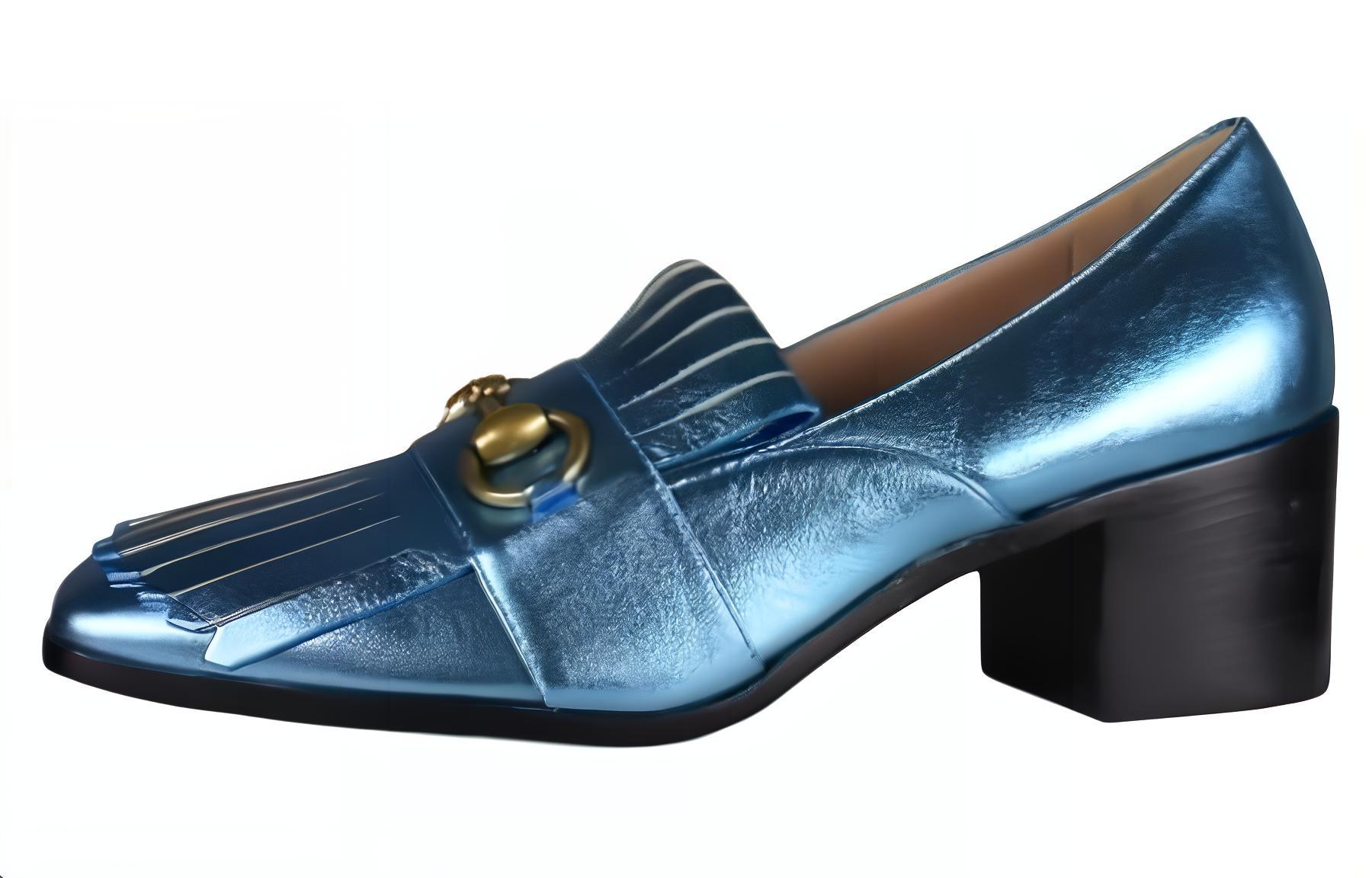 Shop GUCCI古馳 皮革 百搭舒適 粗跟 高筒鞋 6cm 女款 天藍色