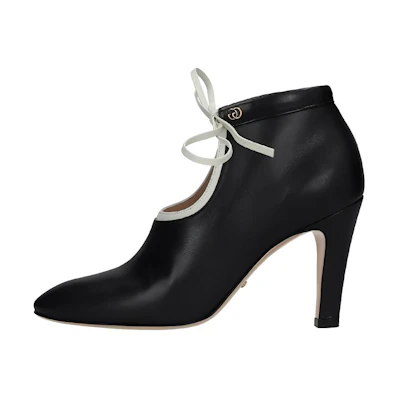(W) Gucci Leather Lace-Up Mid-Heel Boot 'Black'