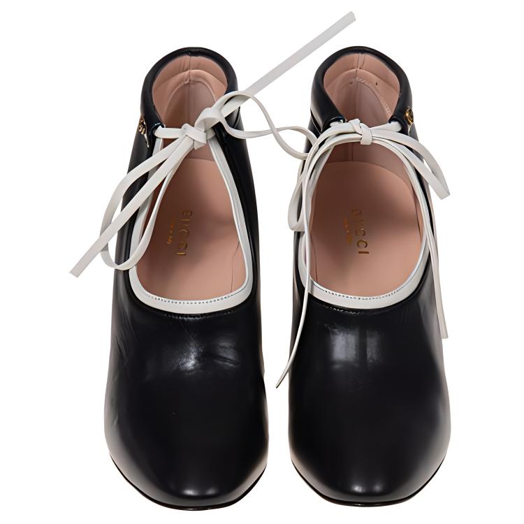 Shop (Women) Gucci Leather Lace-Up Mid-Heel Boot 'Black' 626736-DMBT0-1081