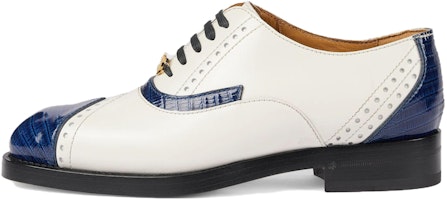 (Women) Gucci Leather Lace-up Shoes White Blue 750567-AACD2-4254 (Women) Gucci Leather Lace-up Shoes White Blue 750567-AACD2-4254