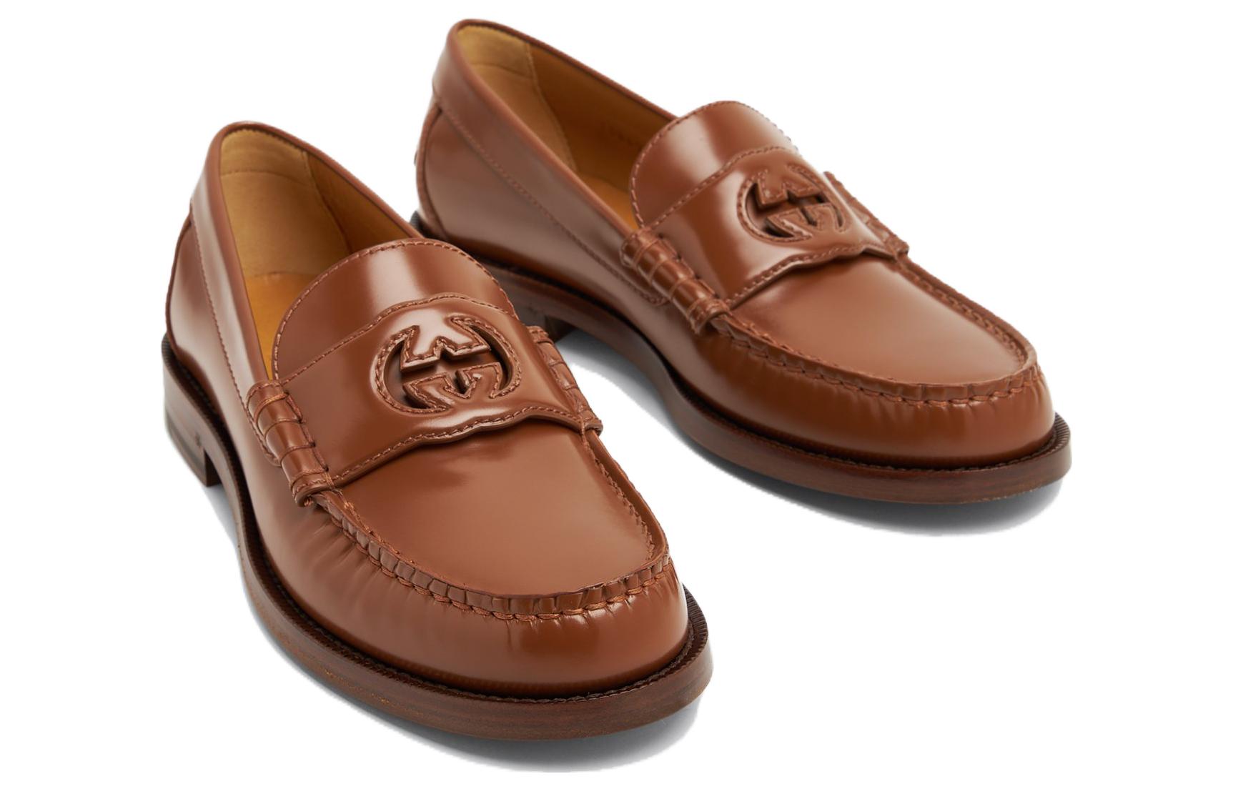 Shop (W) 古驰棕色低帮皮革乐福鞋 73867617X002535