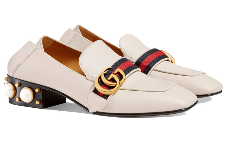 Shop (W) Gucci Mocasín de Cuero Tacón Medio Blanco 423559-DKHC0-9061