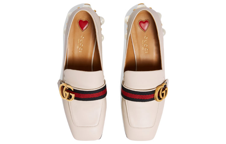 Purchase (W) Gucci Mocasín de Cuero Tacón Medio Blanco 423559-DKHC0-9061