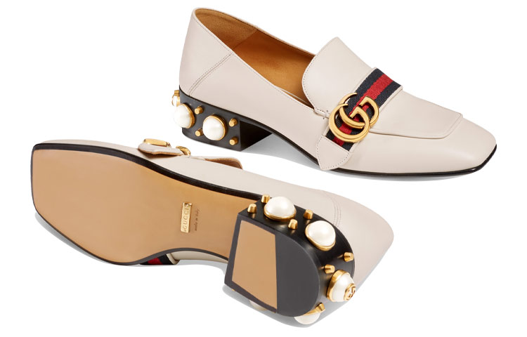 Sizing (W) Gucci Mocasín de Cuero Tacón Medio Blanco 423559-DKHC0-9061