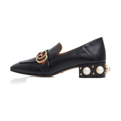 (W) Gucci Leather Mid-Heel Loafer 'Black Blue Red'