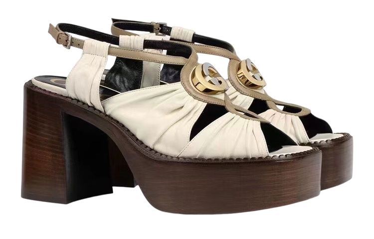Order (Women) Gucci Leather Mid-heel Platform Sandal 'White' 601567-BKO60-9117