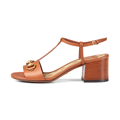 (W) Gucci Leather Mid-Heel Sandals 'Brown'