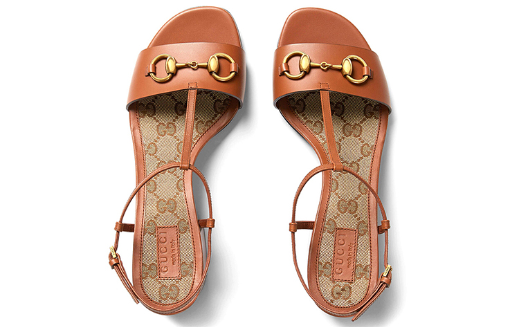 Lookbook (W) グッチ レザー ミドルヒール サンダル (ブラウン) 384826-A3N00-2535