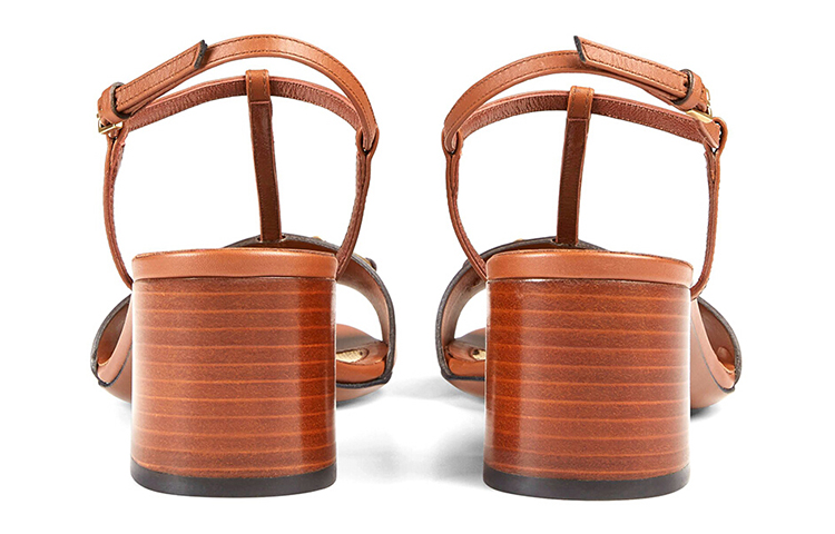 Shop (W) グッチ レザー ミドルヒール サンダル (ブラウン) 384826-A3N00-2535