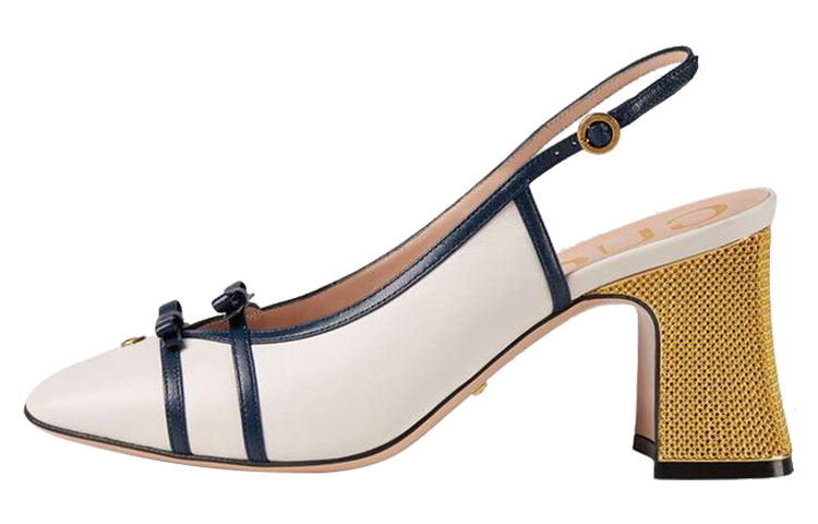 (Women) Gucci Leather Mid-Heel Slingback Pumps With Block heel 'White Navy' 608932-C9D10-9068